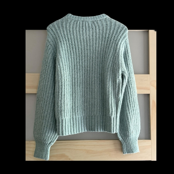 evolution by Cyrus Baby Blue Cable Knit Sweater Medium Women’s Balloon Sleeve - Picture 2 of 5